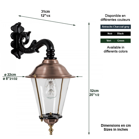 Luminaire mural sous potence SCHARDAM 52cm L1221 Nostalgique sous potence Potence au-dessus L1221