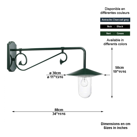 Luminaire LOUVRE en applique - 50cm L7251 Rtro en applique Potence au-dessus L7251