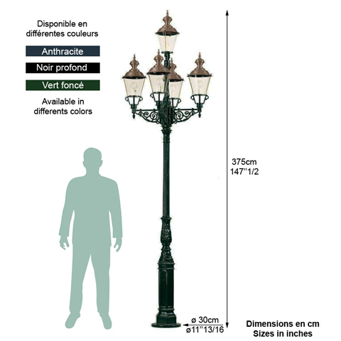 Rverbre 5 luminaires faubourg 375cm L0402 Nostalgique Rverbre 5 lanternes L0402