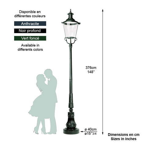 Lampadaire LEIDEN 3,76m L0407 Lampadaire 1 lanterne Lanterne ronde L0407