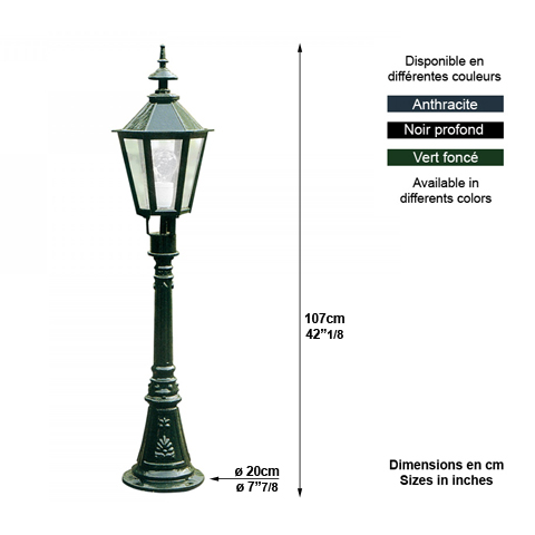 Luminaire OXFORD 17 sur potelet - 107cm L1009 Nostalgique Lampadaire sur potelet L1009