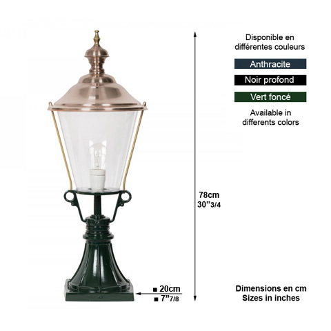 Lampadaire KS204 sur potelet 78cm L1103 Nostalgique sur pied Lanterne ronde L1103