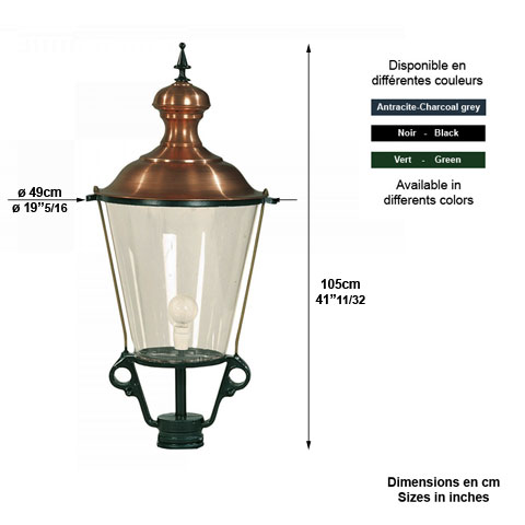 Luminaire rond K1 sans pied - 105cm L1404 Lanterne seule sans support Modle rond L1404