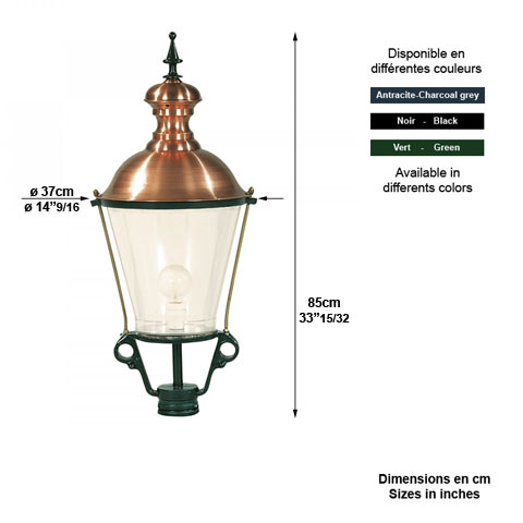 Luminaire rond K2A sans pied - 85cm L1405 Lanterne seule sans support Modle rond L1405