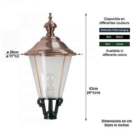 Luminaire rond K3A sans pied - 68cm L1407 Lanterne seule sans support Modle rond L1407