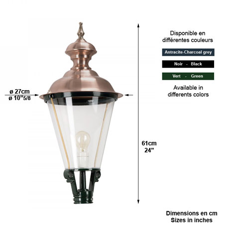 Luminaire rond K4A sans pied - 61cm L1409 Lanterne seule sans support Modle rond L1409