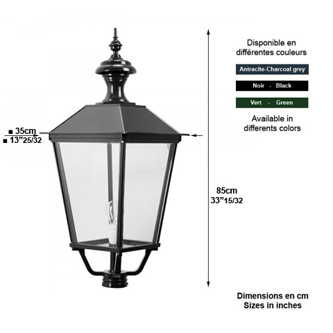 Lanterne carre K5 sans pied 85cm L1410 Lanterne seule sans support Modle carr L1410