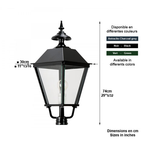 Lanterne carre K6 sans pied 74cm L1411 Lanterne seule sans support Modle carr L1411