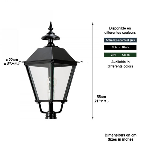 Lanterne carre K6B sans pied 55cm L1412 Lanterne seule sans support Modle carr L1412