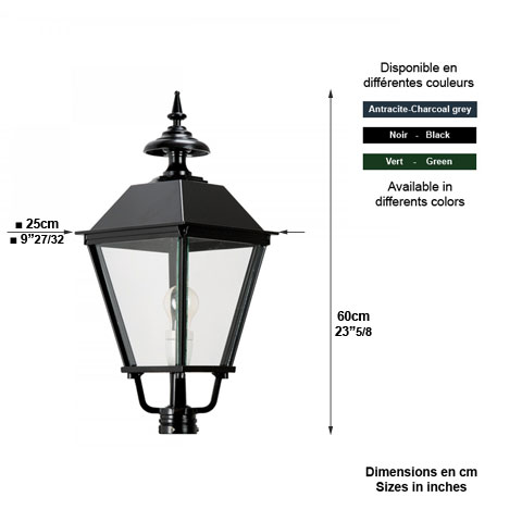 Lanterne carre K6C sans pied 60cm L1420 Lanterne seule sans support Modle carr L1420