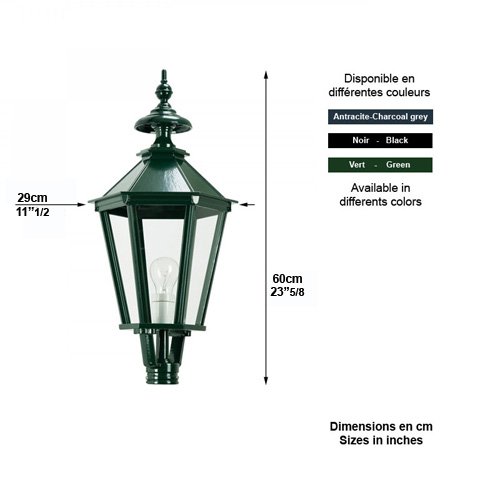 Lanterne hexagonale K7B sans pied 60cm L1504 Lanterne seule sans support Modle hexagonal L1504