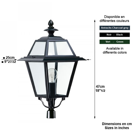 Lanterne carre K14A sans pied 47cm L1514 Lanterne seule sans support Modle carr L1514
