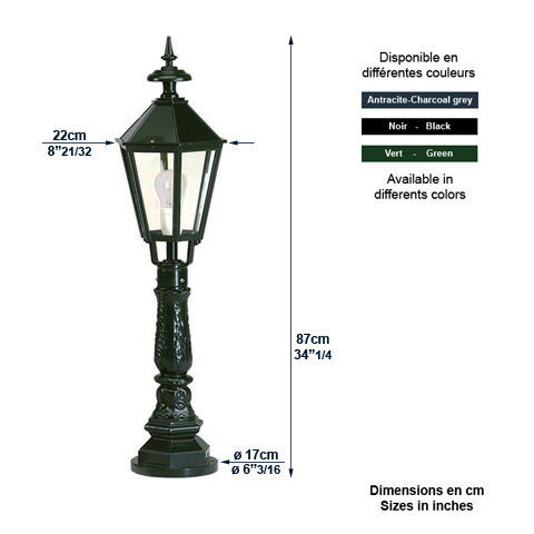 Lampadaire EIFEL 87cm L5004 Nostalgique sur pied Lanterne hexagonale L5004