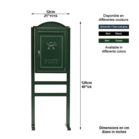 Boite aux lettres B20 sur cadre 126cm L5329 Boites aux lettres Poses sur pied L5329