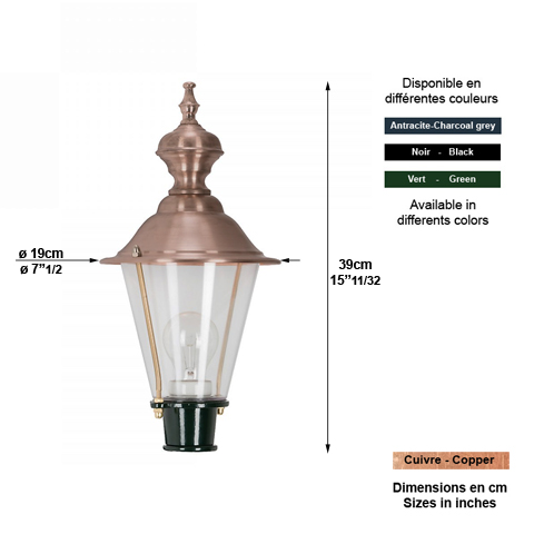 Luminaire rond M29 sans pied - 39cm L5504 Lanterne seule sans support Modle rond L5504
