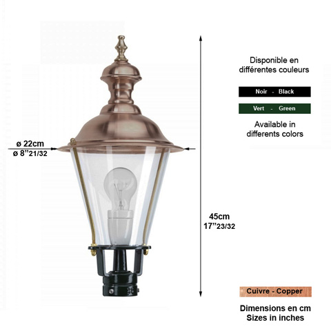Luminaire rond K4B sans pied - 45cm L5520 Lanterne seule sans support Modle rond L5520