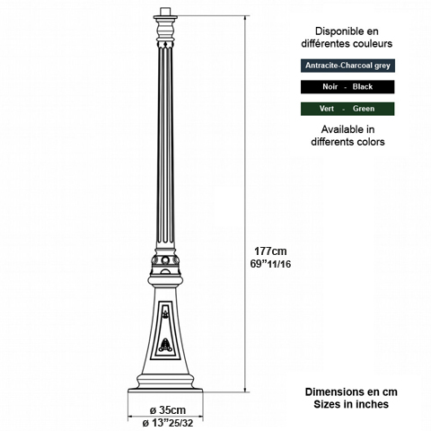 Poteau E81 pour luminaire - 177cm L5902 Poteau pour luminaire Poteau aluminium L5902