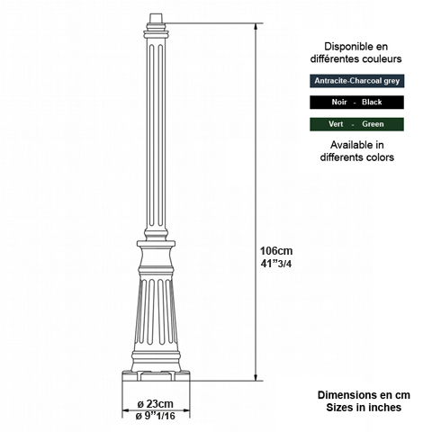 Potelet E85 pour luminaire - 106cm L5906 Potelet pour luminaire Potelet aluminium L5906