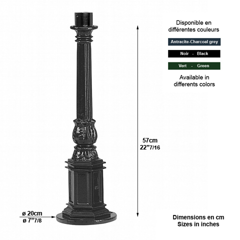 Pied KS7 pour luminaire - 57cm L5941 Potelet pour luminaire Potelet aluminium L5941