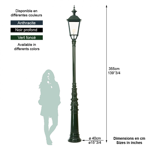 Lampadaire BRIELLE 3,55m L0411 Lampadaire 1 lanterne Lanterne carre L0411