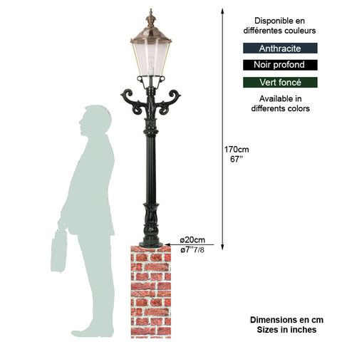 Lampadaire BEEMSTER 1,70m L0606 Lanterne sur potelet Lanterne ronde L0606