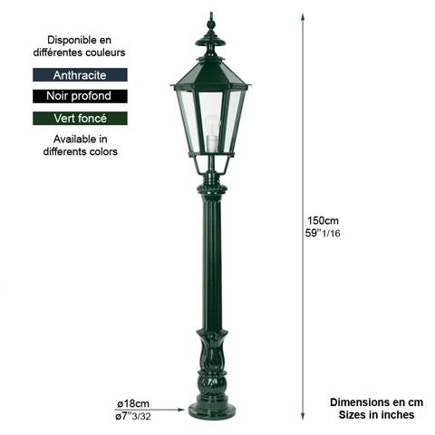 Lampadaire DE WAARD 150cm L0702 Lanterne sur potelet Lanterne hexagonale L0702