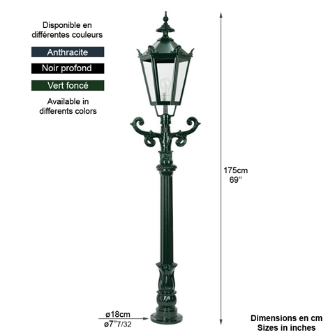 Lampadaire DE BEETS 175cm L0703 Lanterne sur potelet Lanterne hexagonale L0703