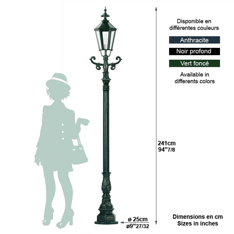 LuminaireSIEGBOURG 241cm L0909 Lampadaire 1 lanterne Lanterne hexagonale L0909