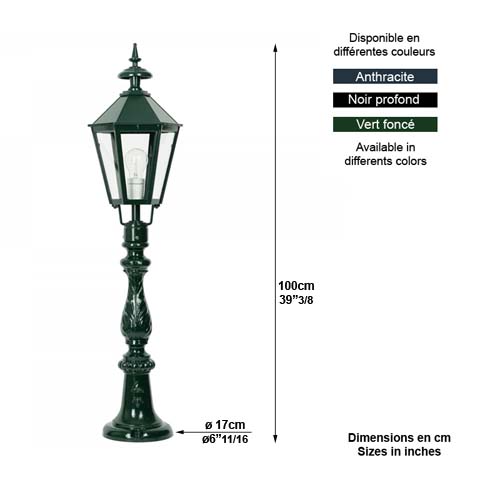 Luminaire OXFORD 14 sur potelet - 100cm L1006 Lanterne sur potelet Lanterne hexagonale L1006