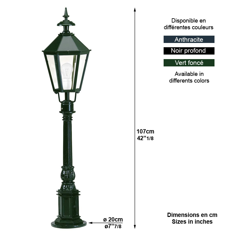 Luminaire OXFORD 18 sur potelet - 107cm L1010 Lanterne sur potelet Lanterne hexagonale L1010