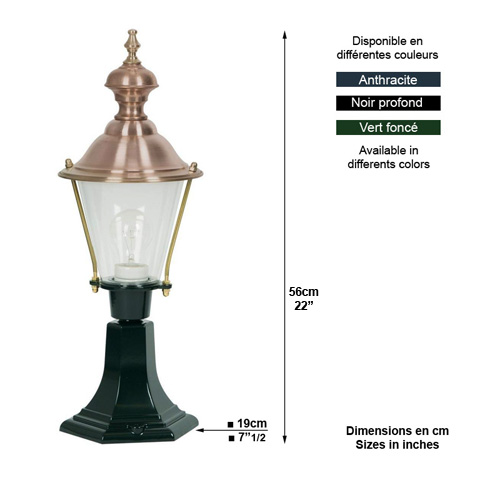 Lampadaire D207 sur pied 56m L1107 Nostalgique Lanterne ronde L1107