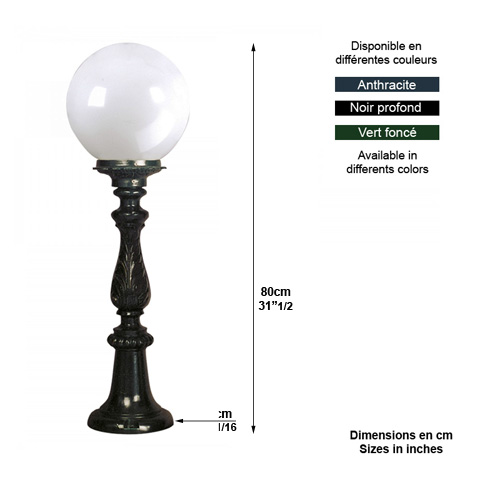 Luminaire R222 - 80cm L1109 Lanterne sur potelet Lanterne globe L1109