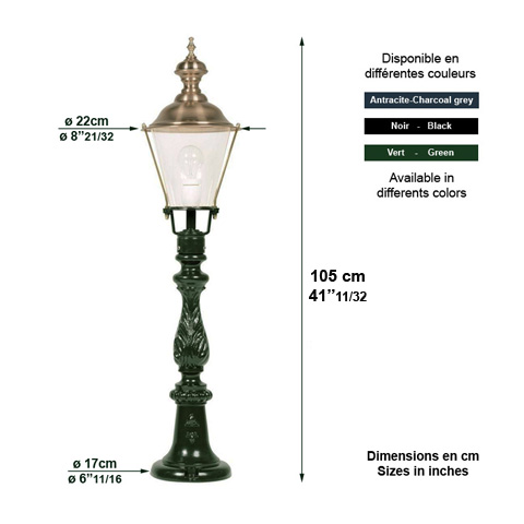 Lampadaire MEDEMBLIK sur potelet 90cm L1223 Lanterne sur potelet Lanterne ronde L1223