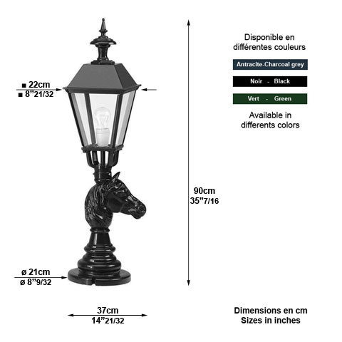 Luminaire Californie sur potelet cheval - 90cm L1813 Lanterne sur potelet Lanterne carre L1813