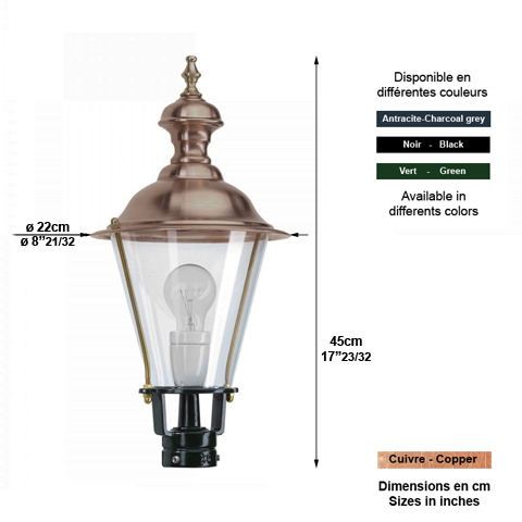 Luminaire rond K4B sans pied - 45cm L5520 Lanterne sans support Modle rond L5520