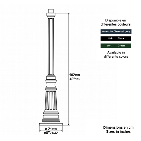 Potelet E86A pour luminaire - 102cm L5910 Potelet pour luminaire Potelet aluminium L5910