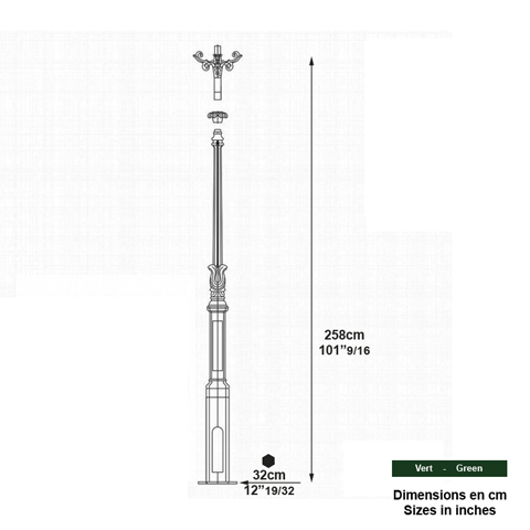 Potelau H2 pour luminaire - 258cm L5911 Poteau pour luminaire Poteau aluminium L5911