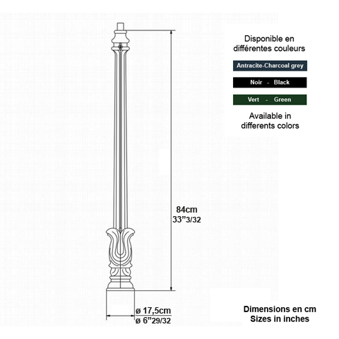 Potelet H9 pour luminaire - 84cm L5914 Potelet pour luminaire Potelet aluminium L5914