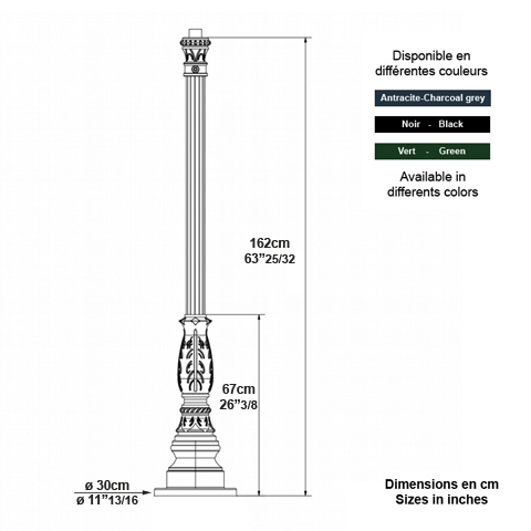 Poteau KS2 pour luminaire - 162cm L5917 Poteau pour luminaire Poteau aluminium L5917