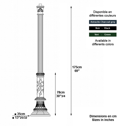 Poteau V2 pour luminaire - 175cm L5937 Poteau pour luminaire Poteau aluminium L5937