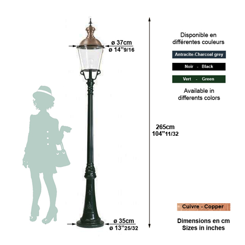 Luminaire CLEVELAND 265cm L7031 Lampadaire 1 lanterne Lanterne ronde L7031